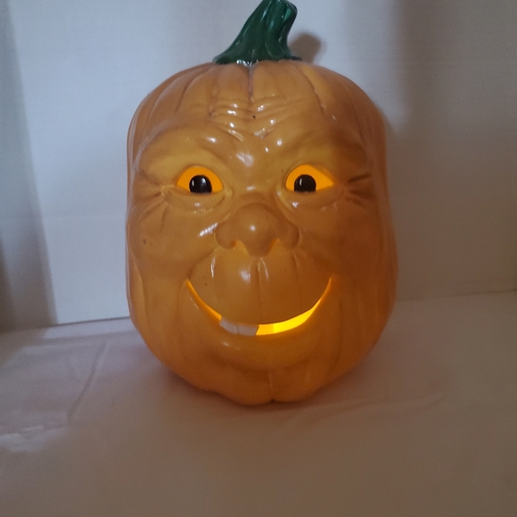 Vintage Halloween Ceramic Hoobyist Handpainted Jack O Lantern Pumpkin 1988 10" - Picture 1 of 15